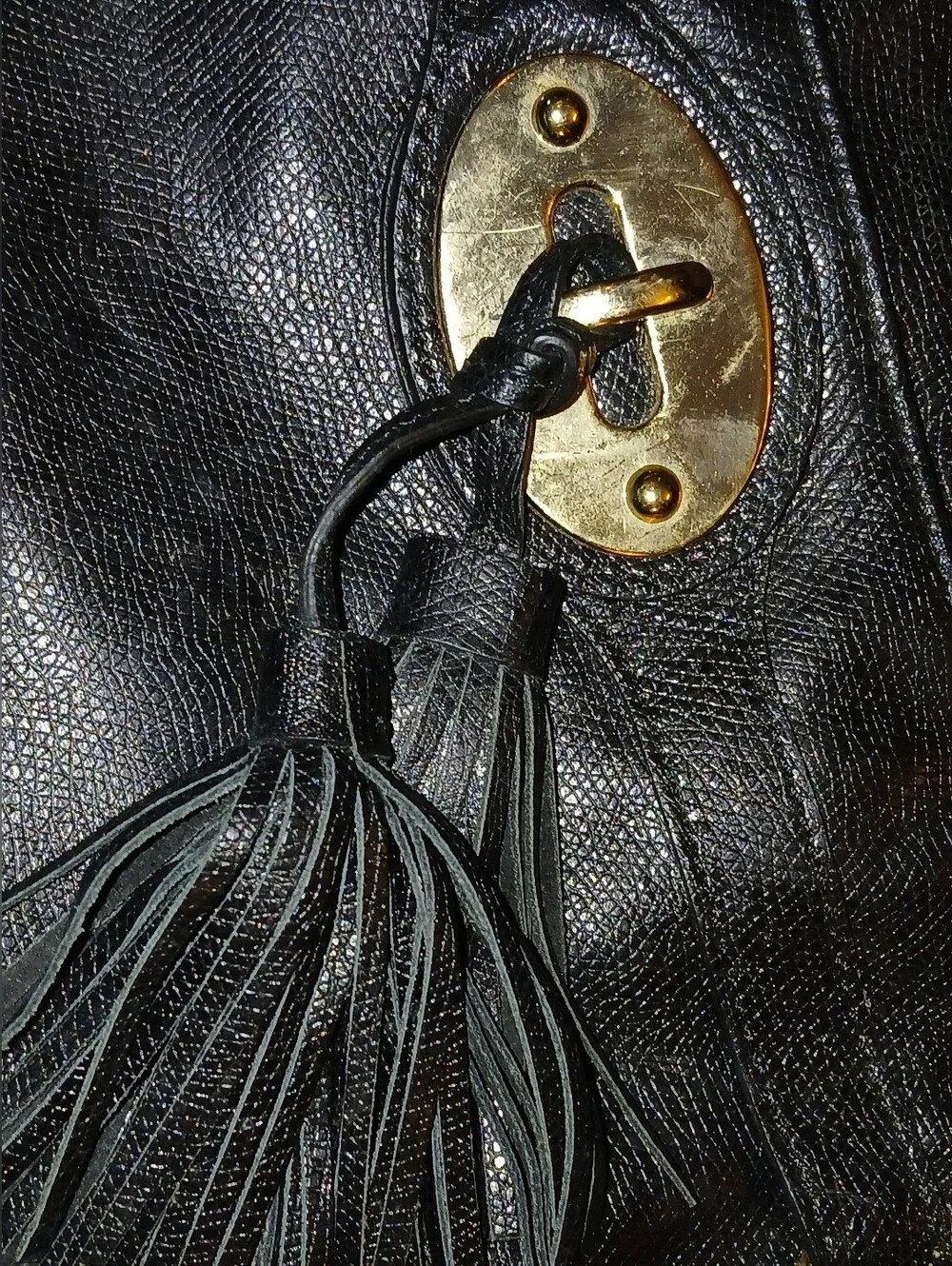 Talbots Classic Black Leather Tassel Hand Bag.    FF#405